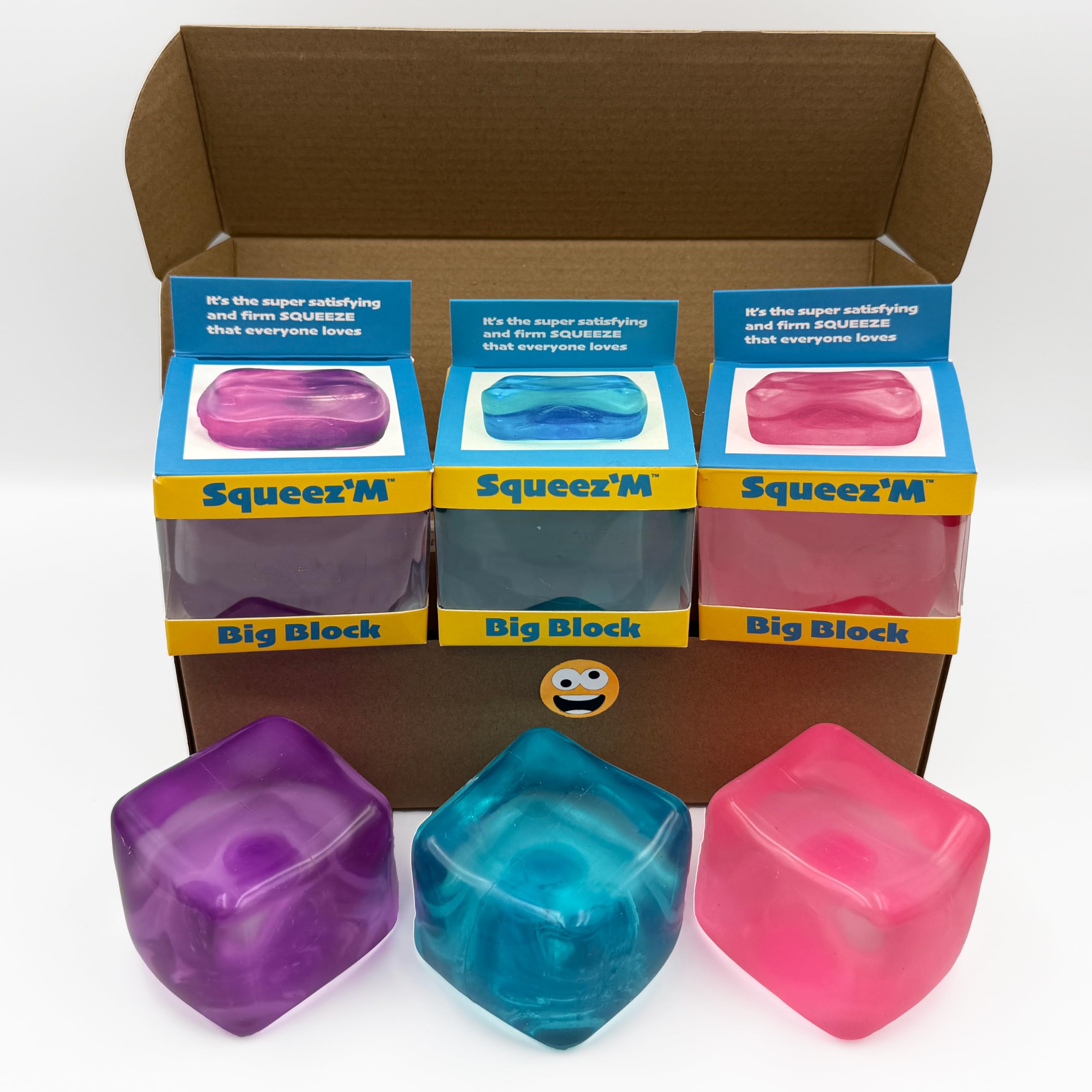 Squeez'M Premium Big Block Cube colorful closeup for focus and stress relief.