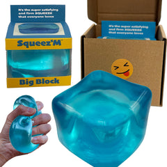 Squeez'M Premium Big Block Cube front view with tactile squish for focus.