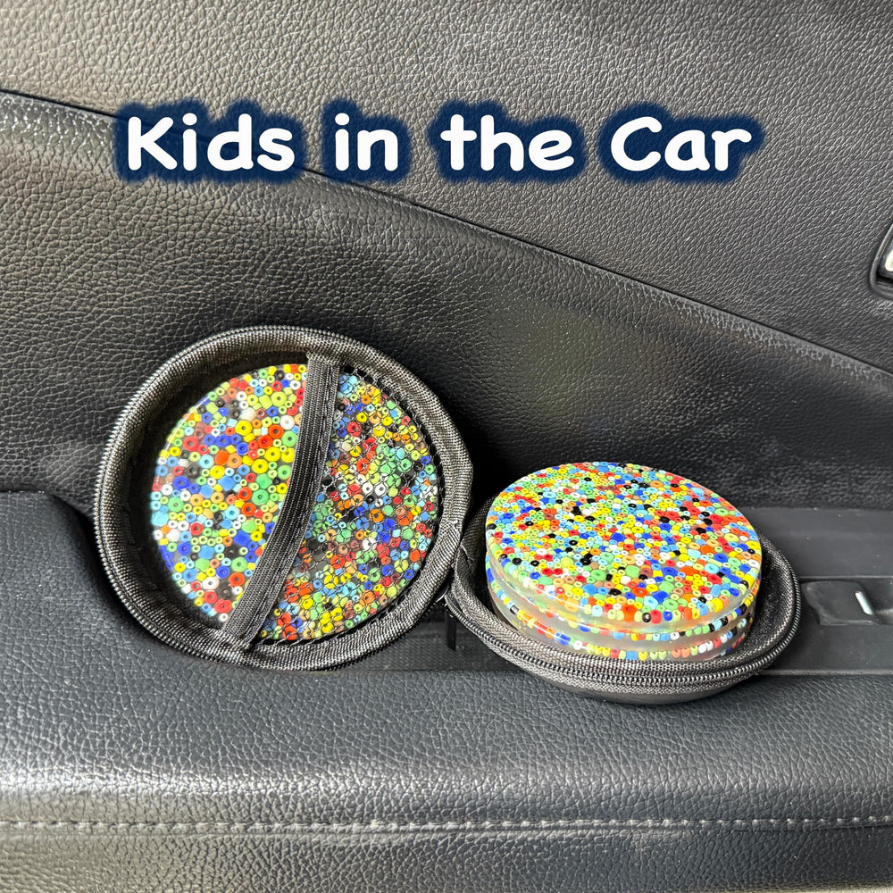 Compact, portable Squeez'M Skin Picking Pad for home, school, or work on the go.