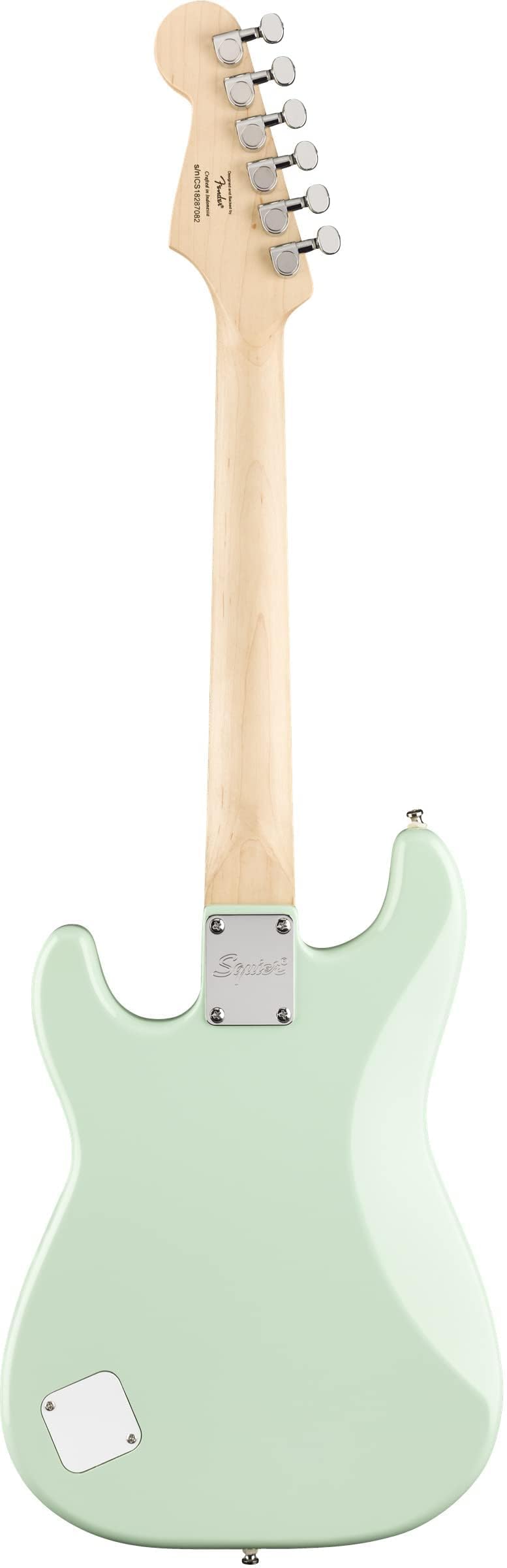 Squier Mini Strat Surf Green laurel fretboard delivers smooth playability.