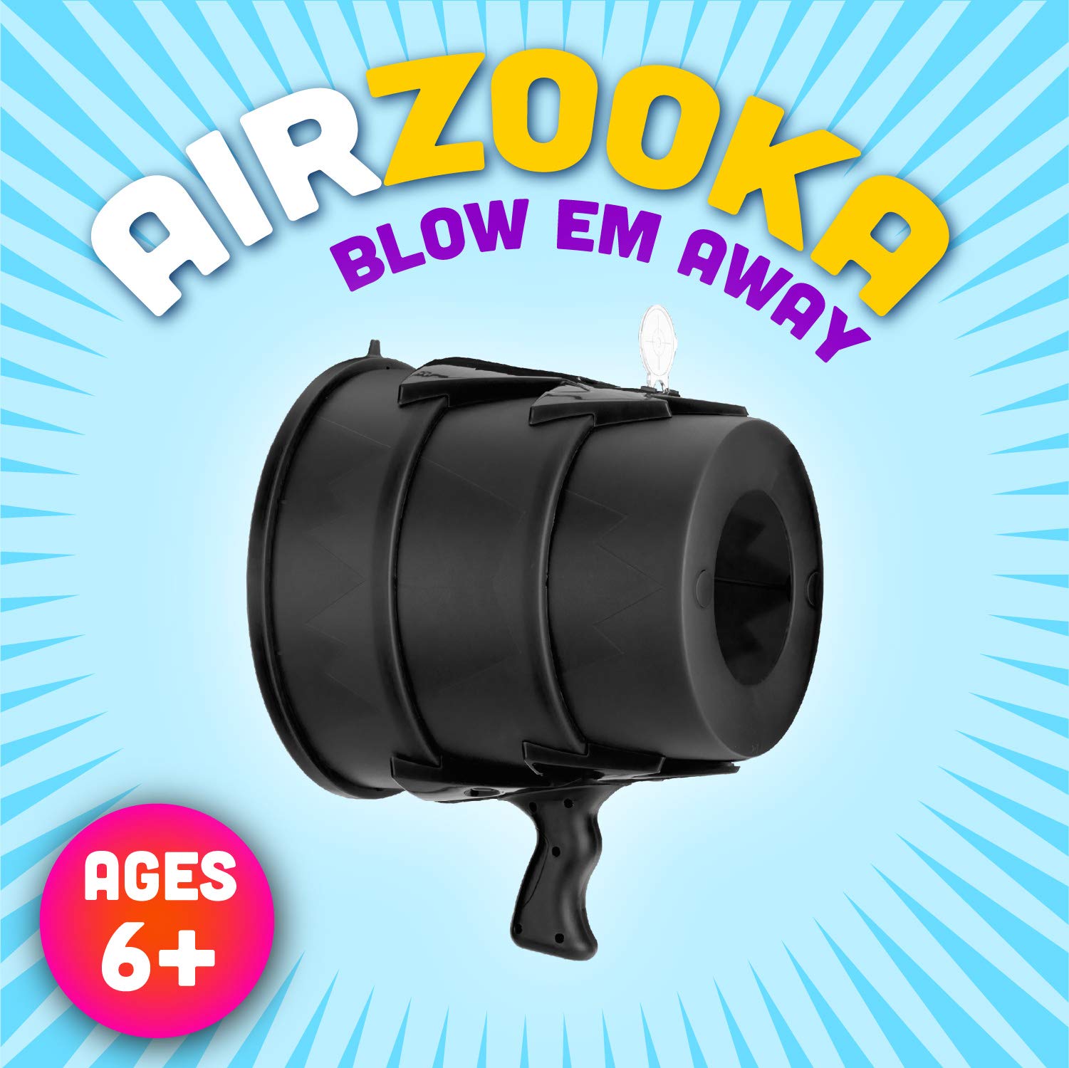 AirZooka in hand action demonstrates simple aim and launch for all ages