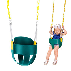 Squirrel Products high back toddler swing seat in green for safe backyard play