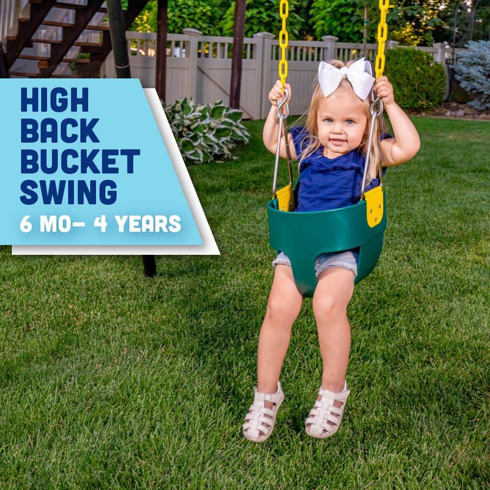 Plastic-dipped chains on Squirrel Products swing prevent pinch points during use