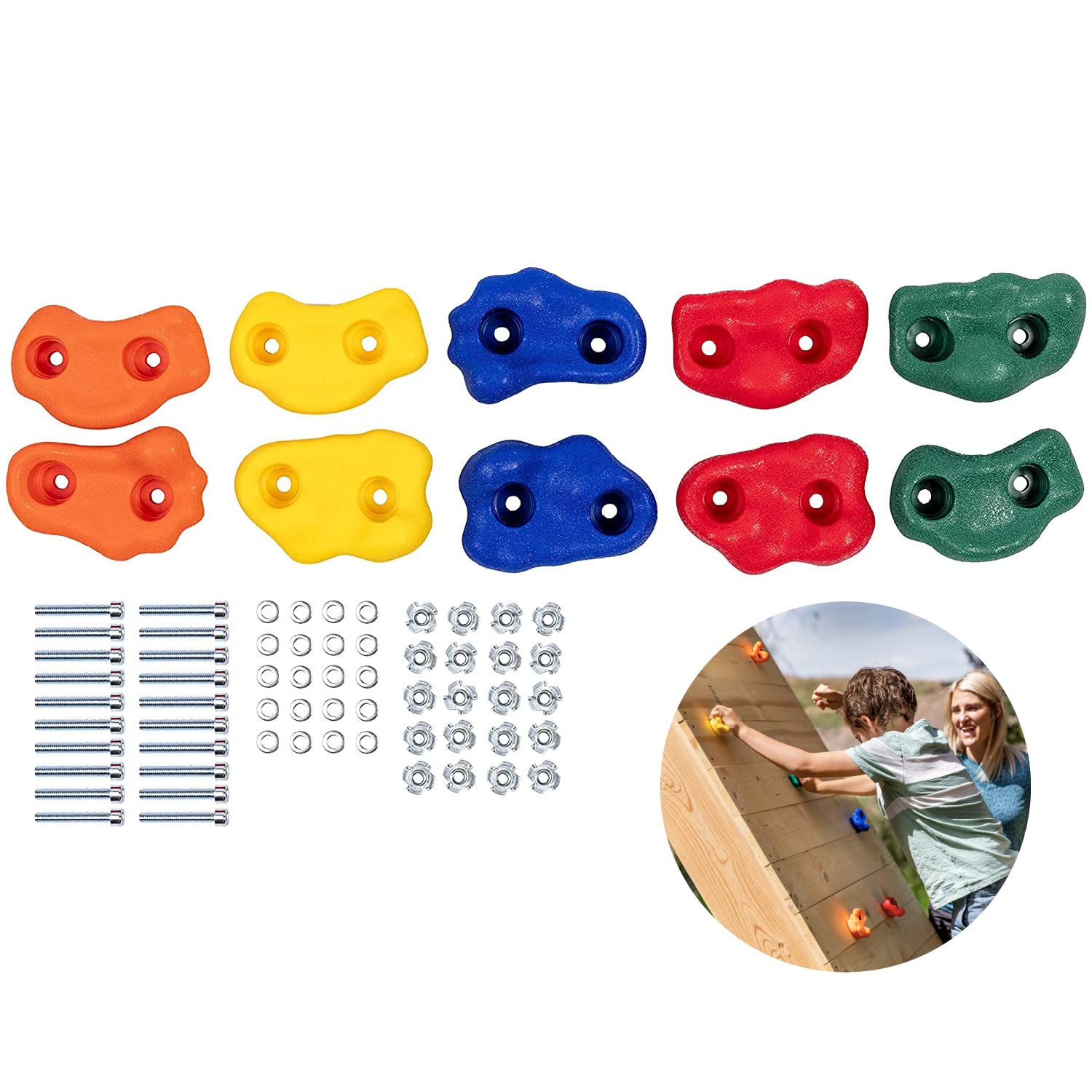 Squirrel Products rock holds in assorted shapes for a customizable backyard wall.