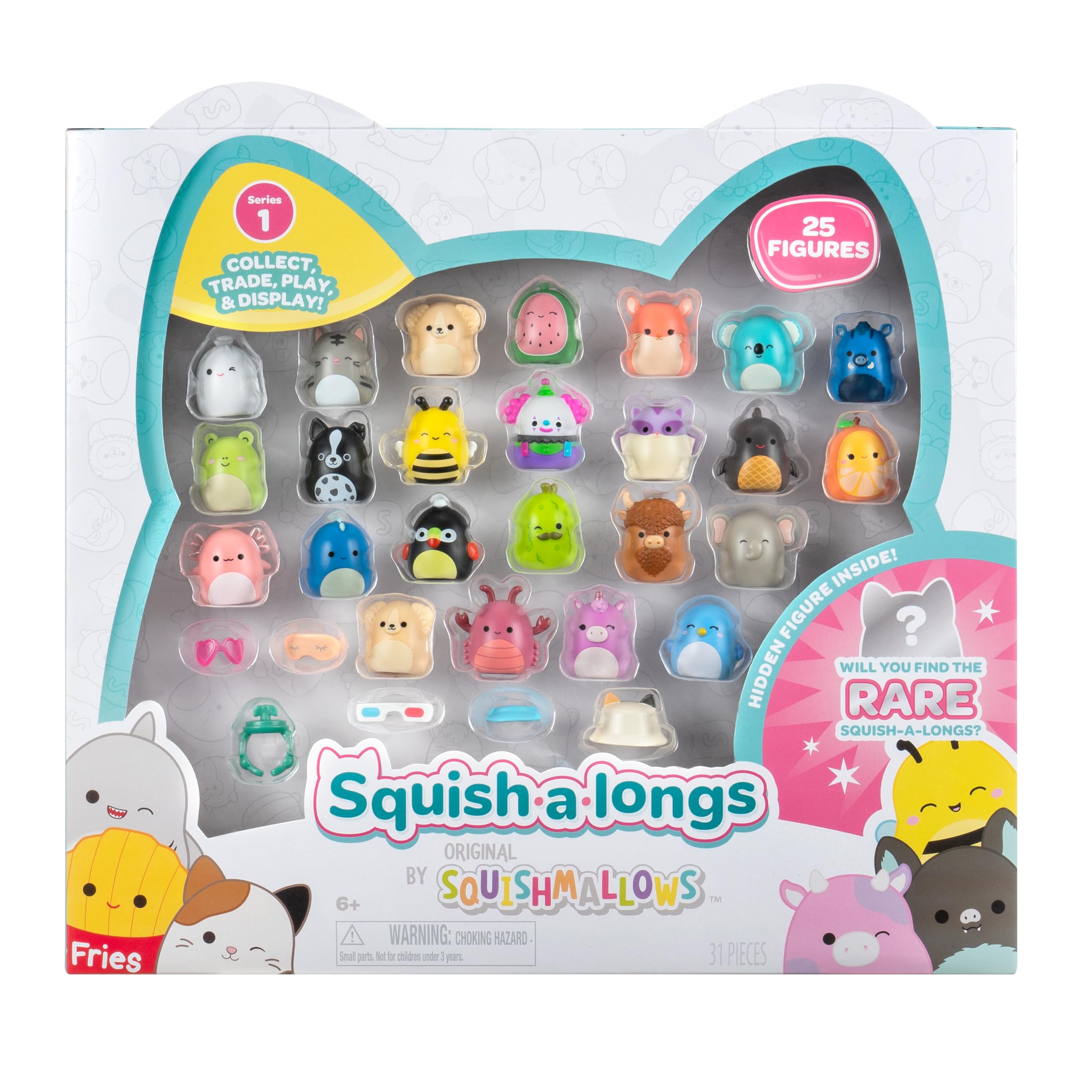 Squish-a-longs 25-pack mini-squish with ring for portable display and trade