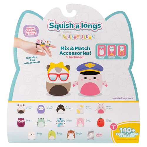 Squish-a-longs accessory set featuring glasses enhances mini-squish character dressing.
