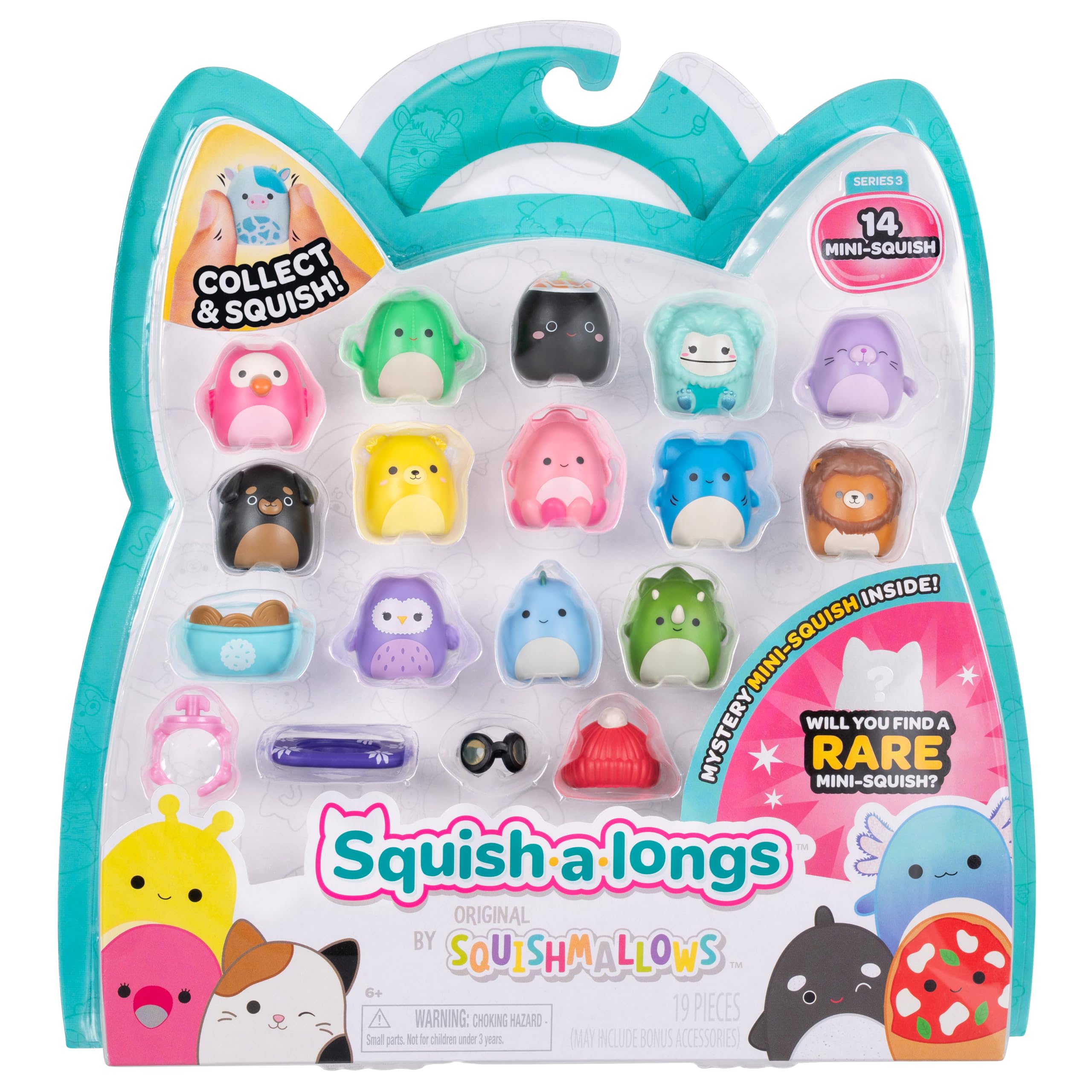 Squish-a-longs Mini-Squish 14-pack Wave 3 on display, ideal for collectors.