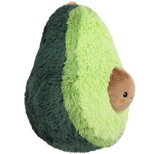 Squishable Mini Avocado side view emphasizes compact size for hugs.