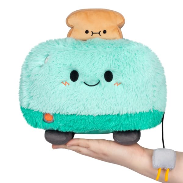 Squishable mini toaster plush in fluffy fur, perfect for cozy hugs and display