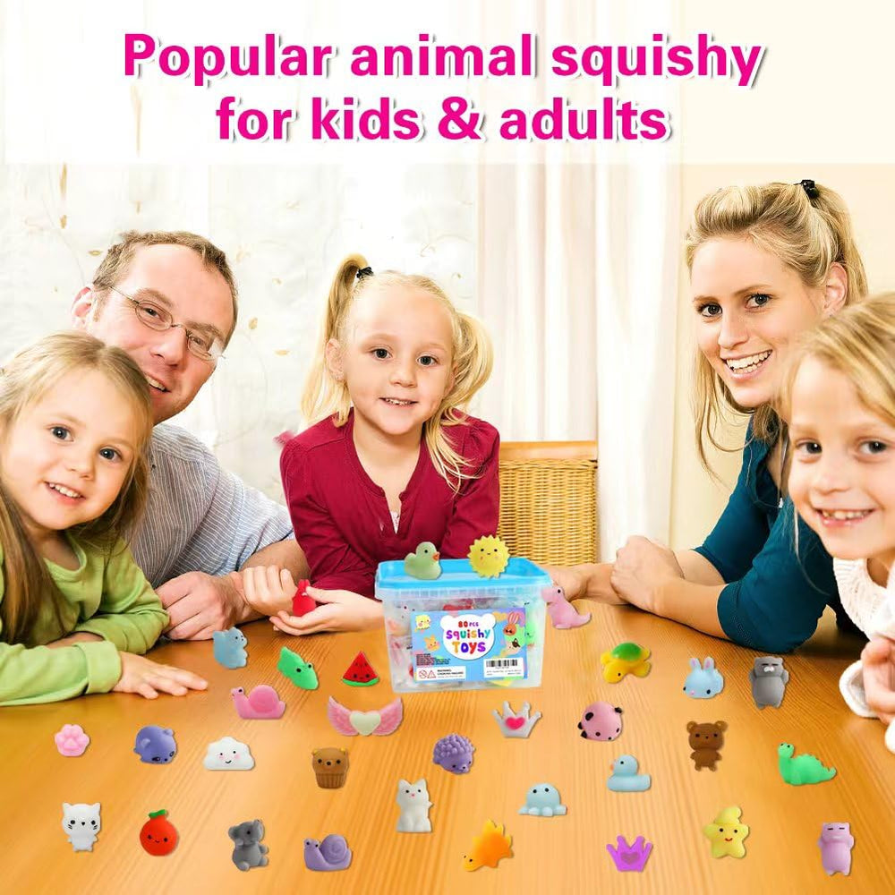 SquishiQ kawaii mochi squishy animals and fruits for sensory play.