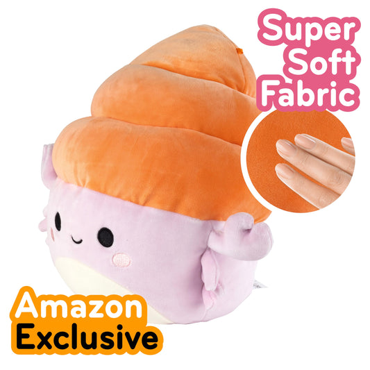 Squishmallows Arco the Hermit Crab smiling facial expression for comforting play.