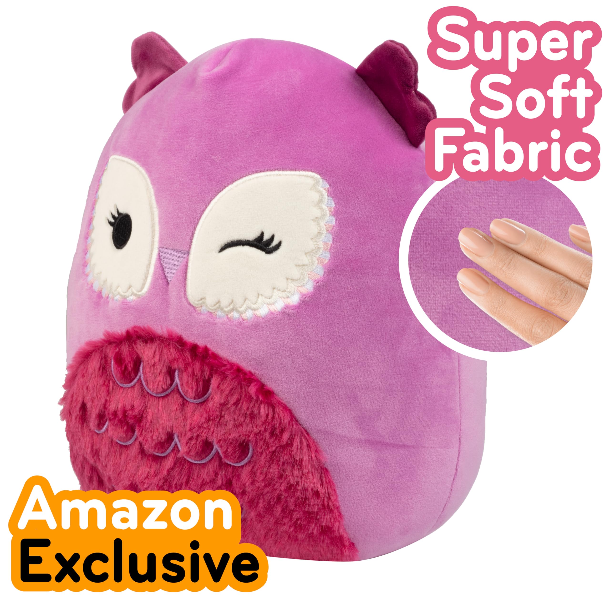 Squishmallows Aurora Owl in a hug pose showcases soft, squeezable comfort for bedtime