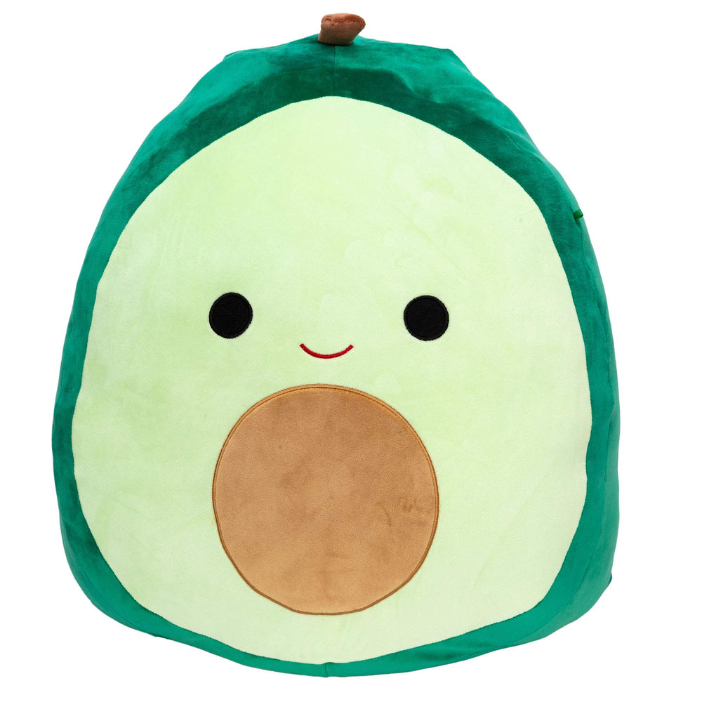 Squishmallows Austin the Avocado plush face shows ultrasoft texture for cozy cuddling