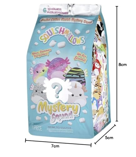 Scented 8-inch Squishmallows axolotl plush, suited for bedroom decor and play.