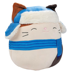 Closeup of Squishmallows Cam the Christmas Cat 10-inch plush with festive fur details