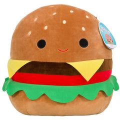 Squishmallows Carl the Cheeseburger 16-inch face close-up for cozy snuggles