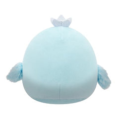 Full-body view of Cecilia the blue swan plush, 5 inches tall