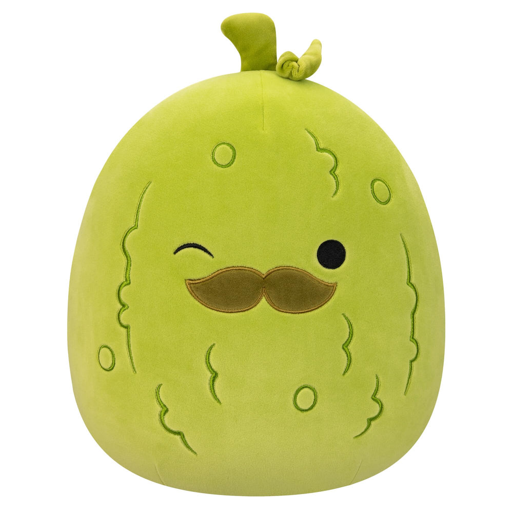 Squishmallows Charles pickle with mustache 12-inch plush for cozy hugging.