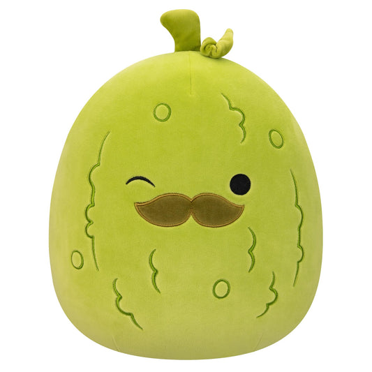 Squishmallows Charles pickle with mustache 12-inch plush for cozy hugging.
