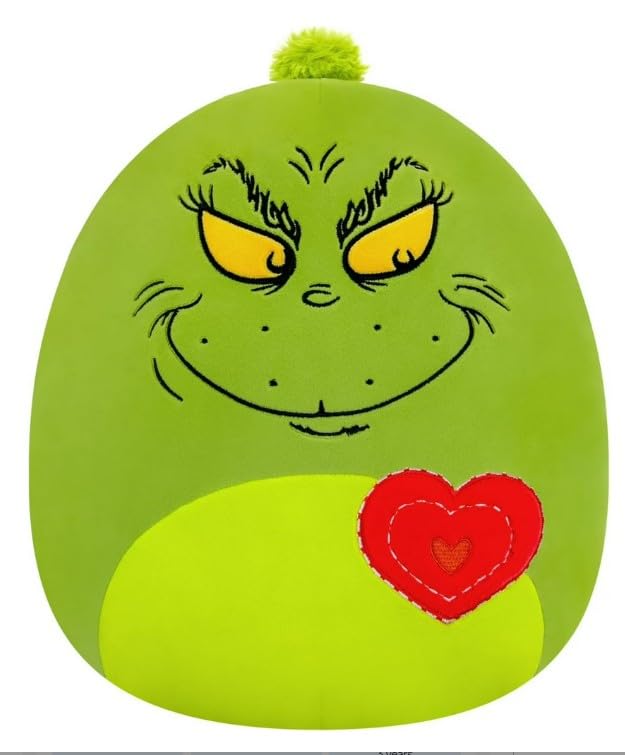 Squishmallows Grinch 5-inch hear collectible plush for cozy bedtime cuddles.