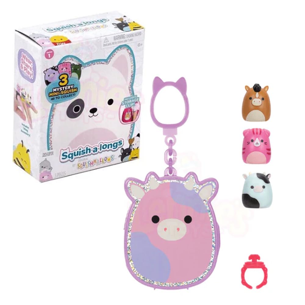 Squishmallows Clip-A-Longs Series 1 mystery figure with clip for backpacks.