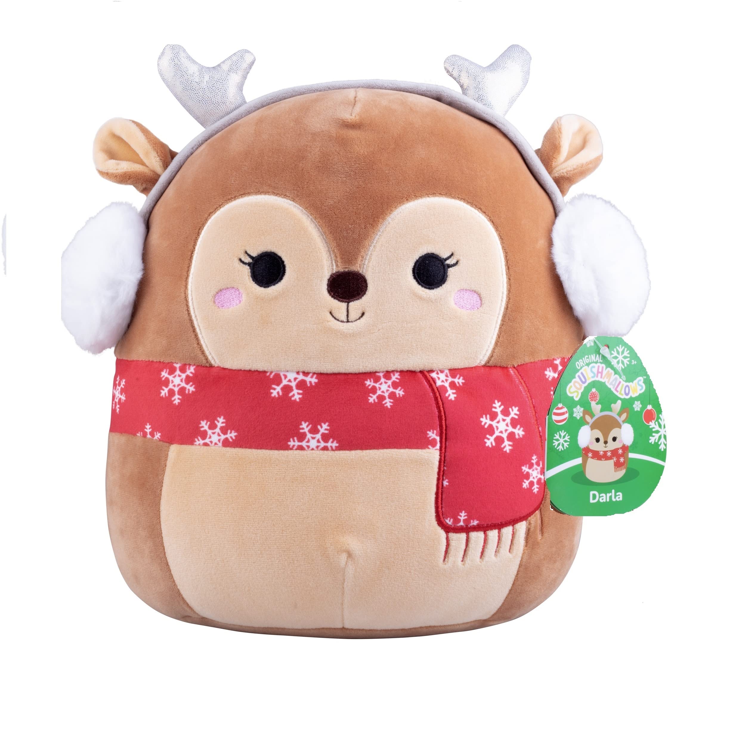 Squishmallows Darla 10-inch Christmas Deer closeup for cozy snuggles and holiday moments.
