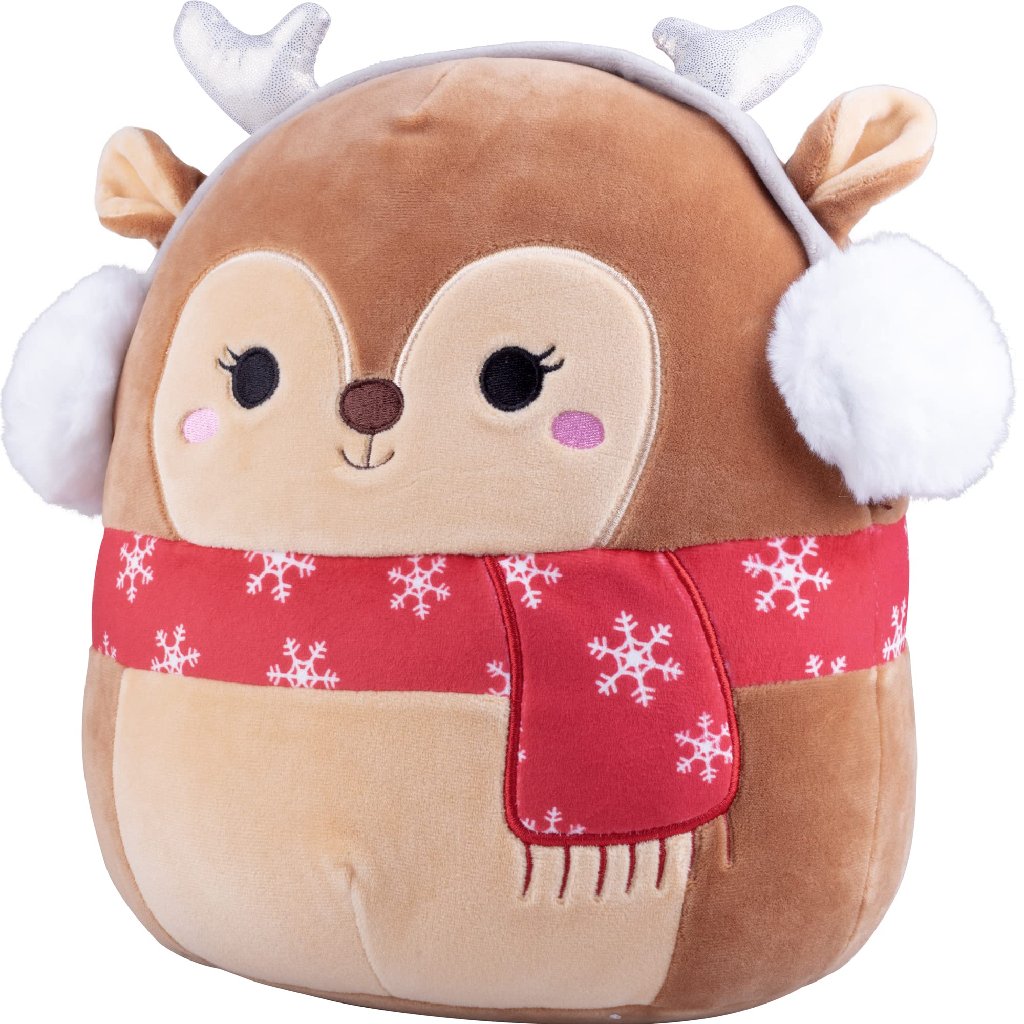 Squishmallows Darla 10-inch Christmas Deer face view highlights plush texture and festive charm.