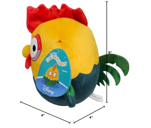 Squishmallows HeiHei rooster collection display emphasizes collectible backstory.