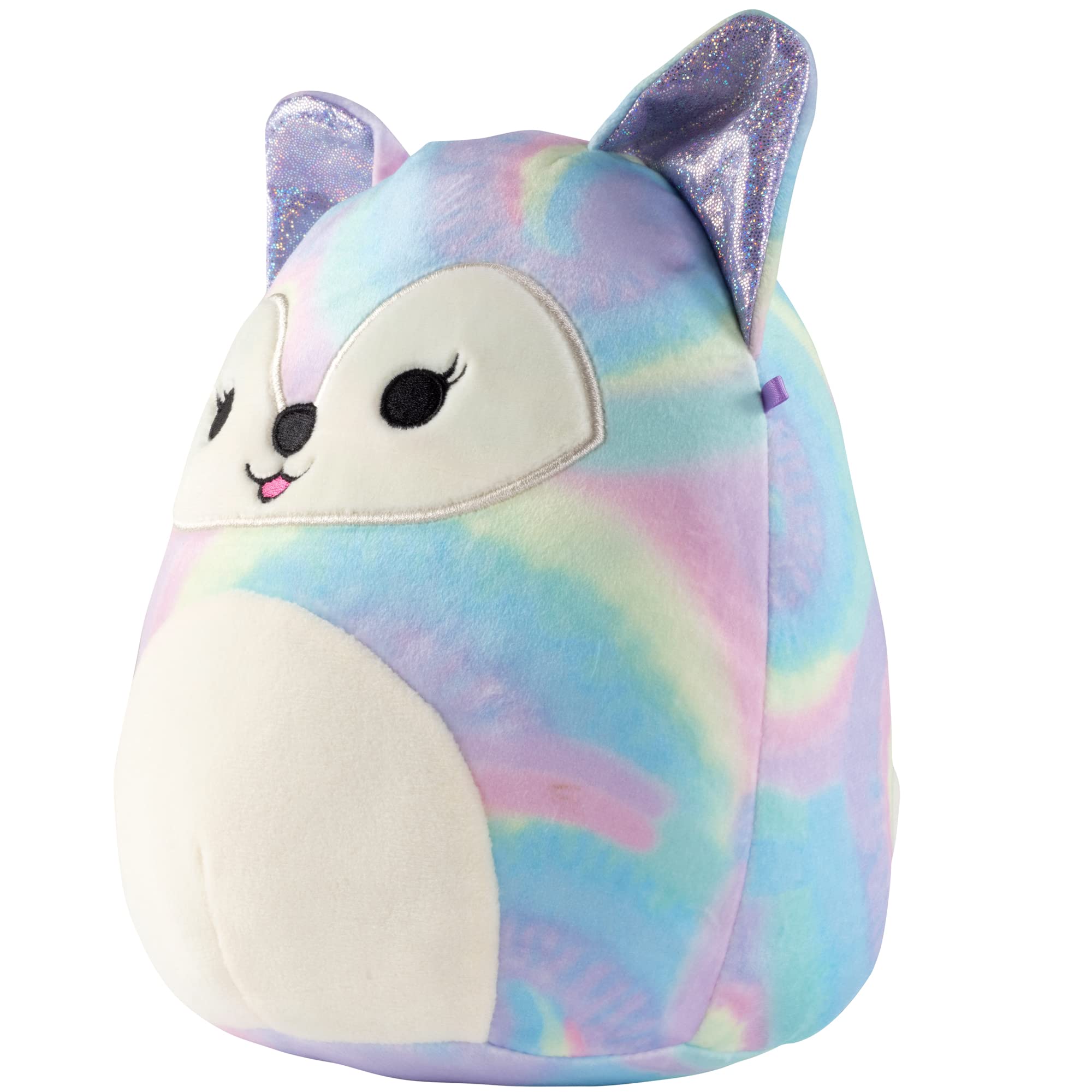 Squishmallows Felexine Rainbow Fox with kid, ideal soft companion for imaginative play.