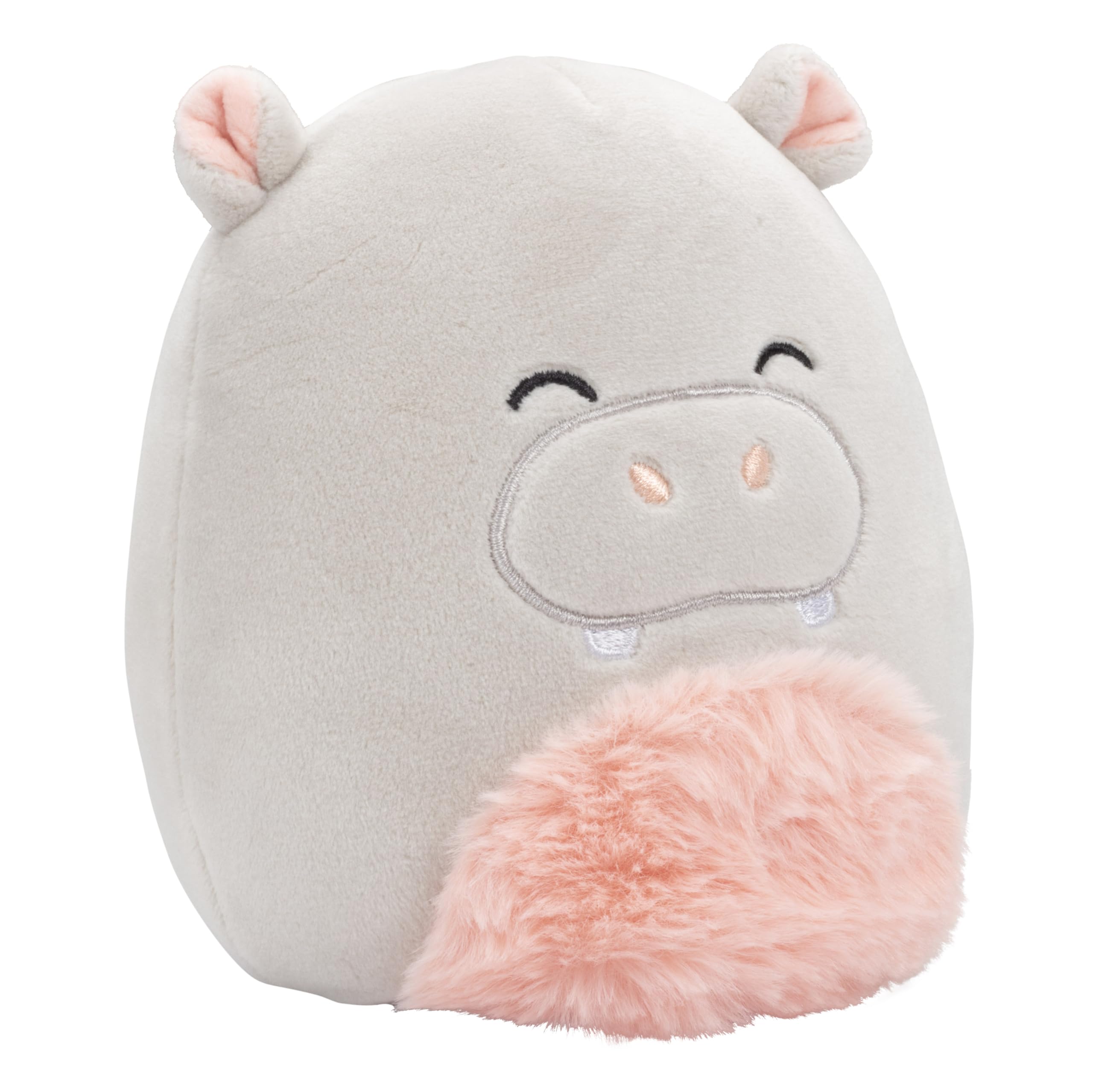 Side view of Harrison the Hippo plush, soft fur for soothing hugs on car trips