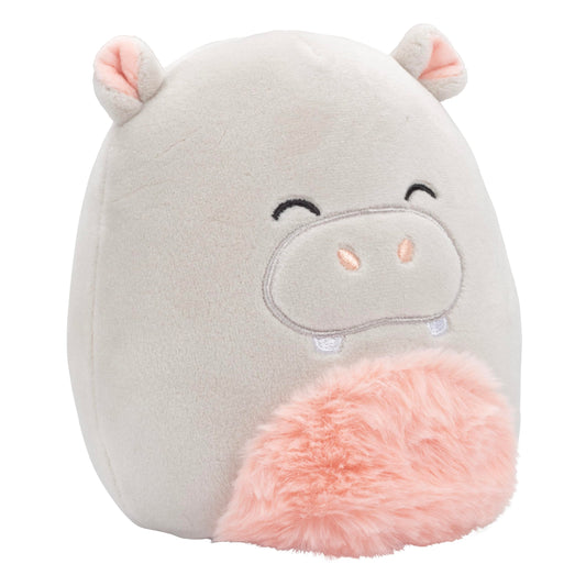 Side view of Harrison the Hippo plush, soft fur for soothing hugs on car trips