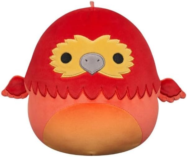 Squishmallows Fawkes plush, a cozy display and cuddle buddy for Harry Potter fans