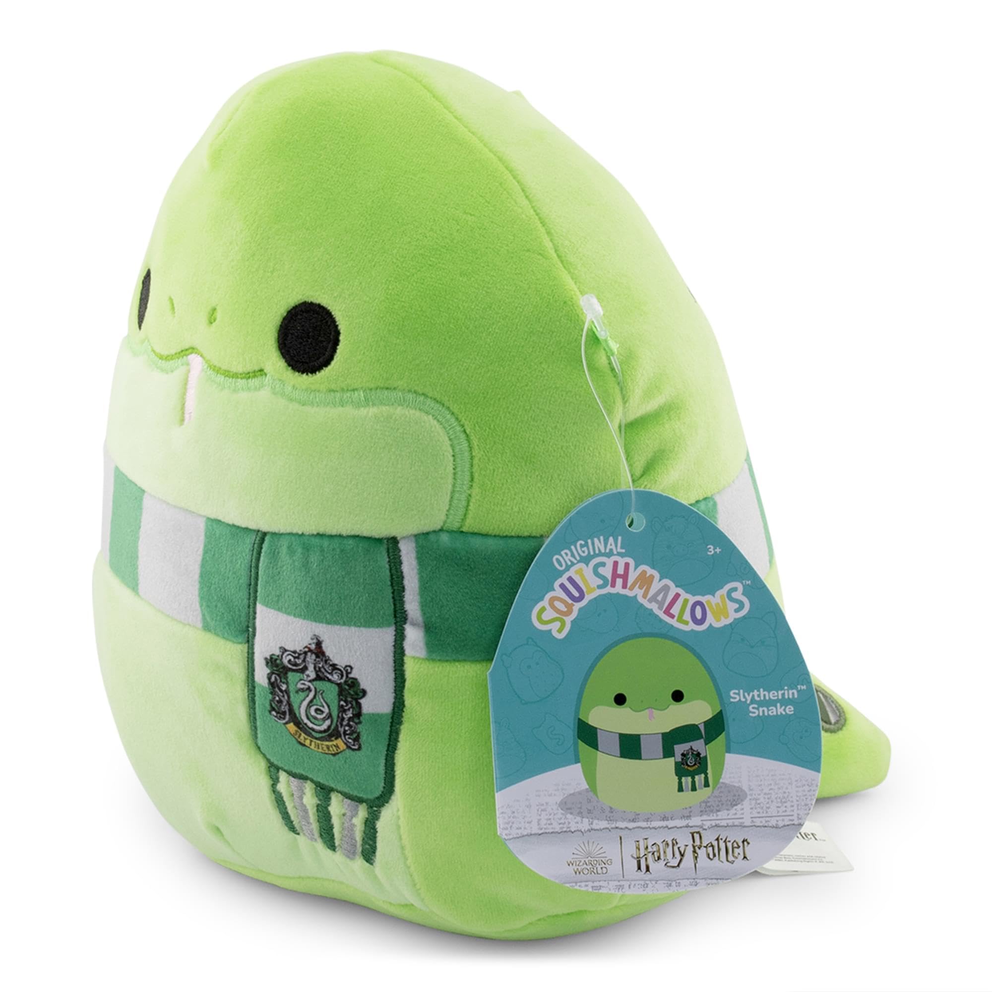 Squishmallows Harry Potter Slytherin Snake face-closeup with vivid features.