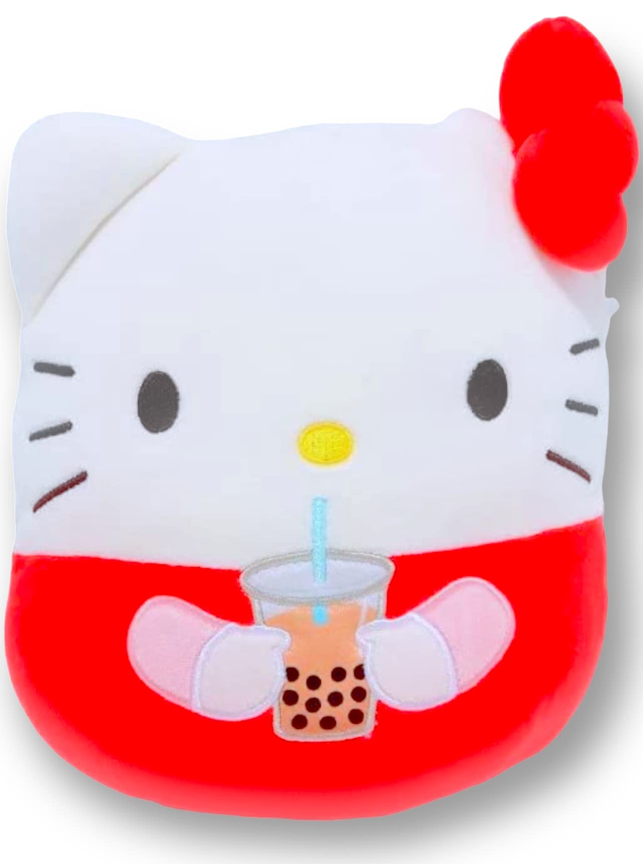 Squishmallows Hello Kitty with Boba front view shows ultra-soft cuddle appeal.