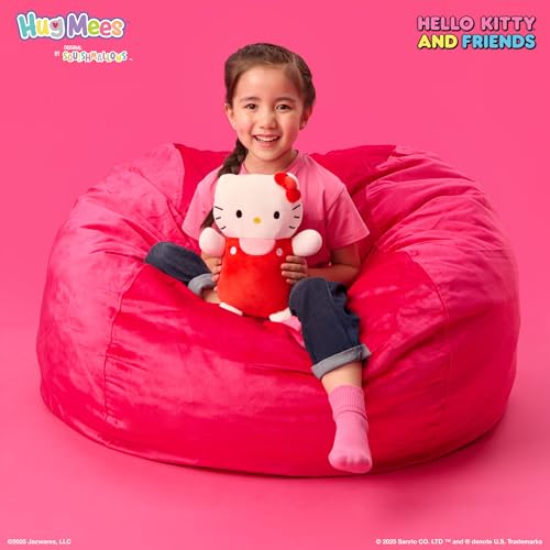 Squishmallows Hello Kitty closeup smile, perfect cuddle buddy for travel.