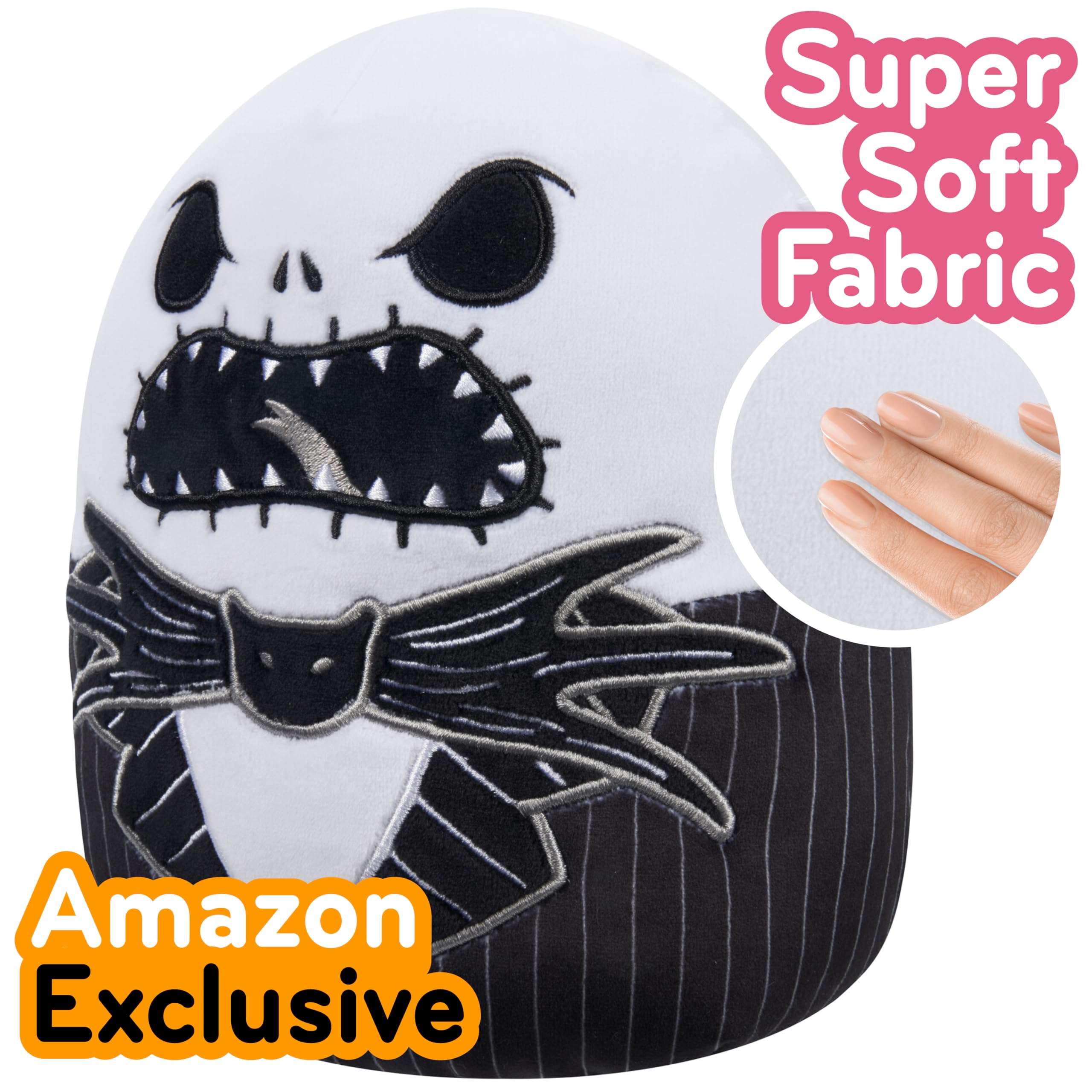Squishmallows Jack Skellington close-up face, showing soft fabric for comforting hugs