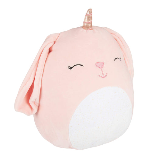 Legacy Bunnycorn plush, 12in tall, shown in side view, inviting hugs on the go.