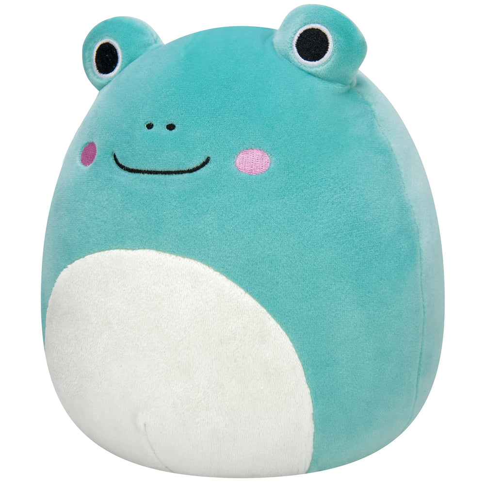 Ludwig teal frog close-up reveals ultrasoft fabric for comforting hugs