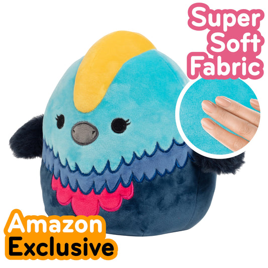 Squishmallows Melrose Cassowary full-body shot ideal for bedtime comfort.
