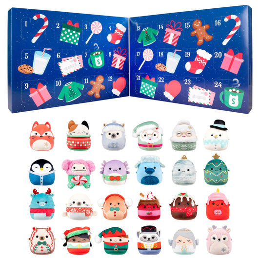 Squishmallows Micromallows Advent Calendar open with 24 mini plush collectible display.