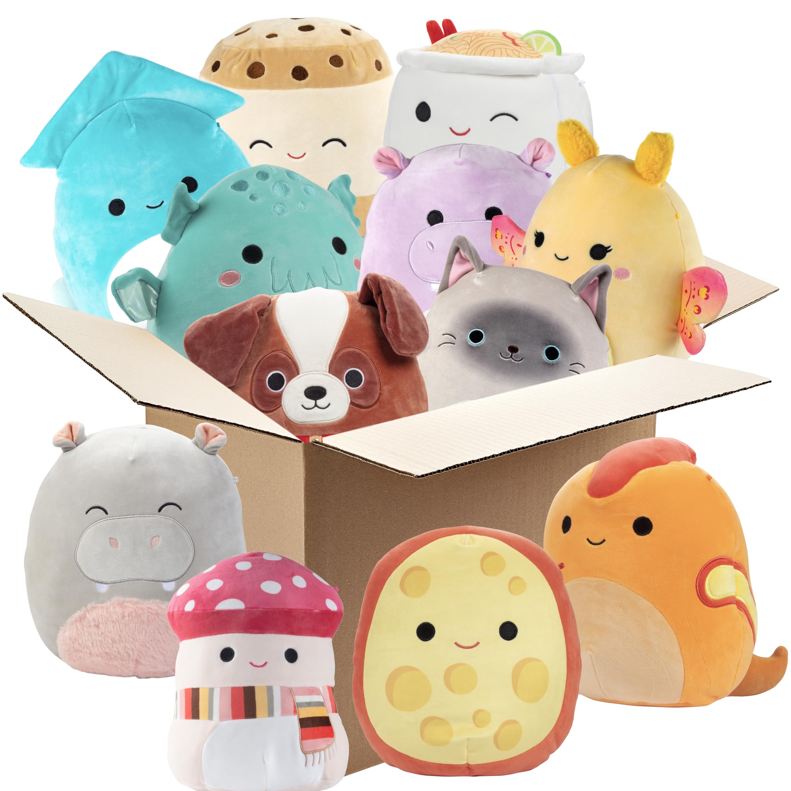 Squishmallows Mystery 10-Inch four-squish pack front view, ideal cuddle buddy.
