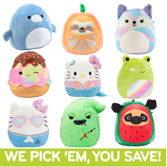 Three distinct Squishmallows characters showcasing playful personalities for imaginative play