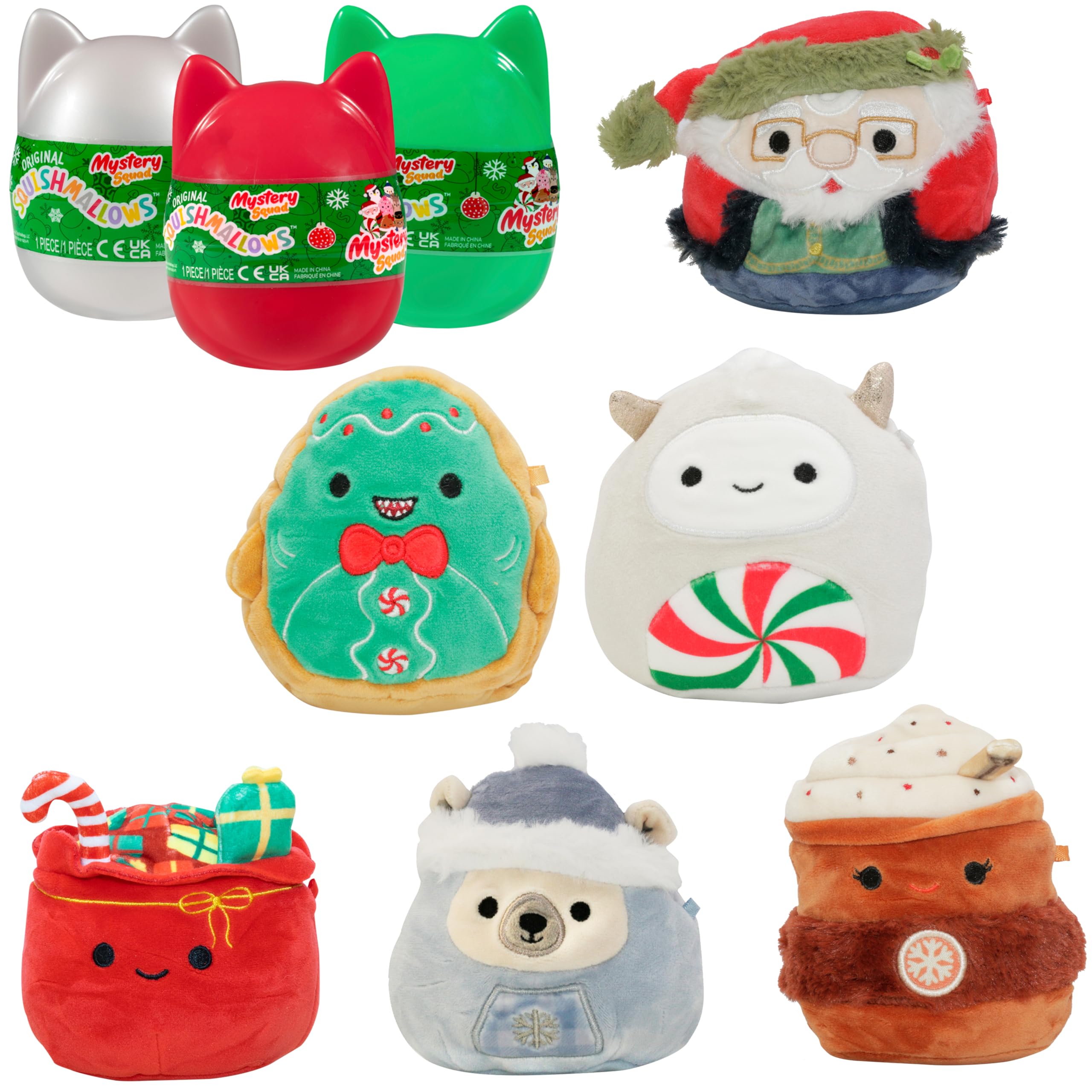 Squishmallows mystery capsules 3-pack clamshell, perfect for surprise plush collectability.