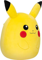 Squishmallows Pikachu close-up eyes bright expression for playful cuddle time.
