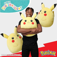 Squishmallows Pikachu squad pose collectible Pokémon plush for fans.