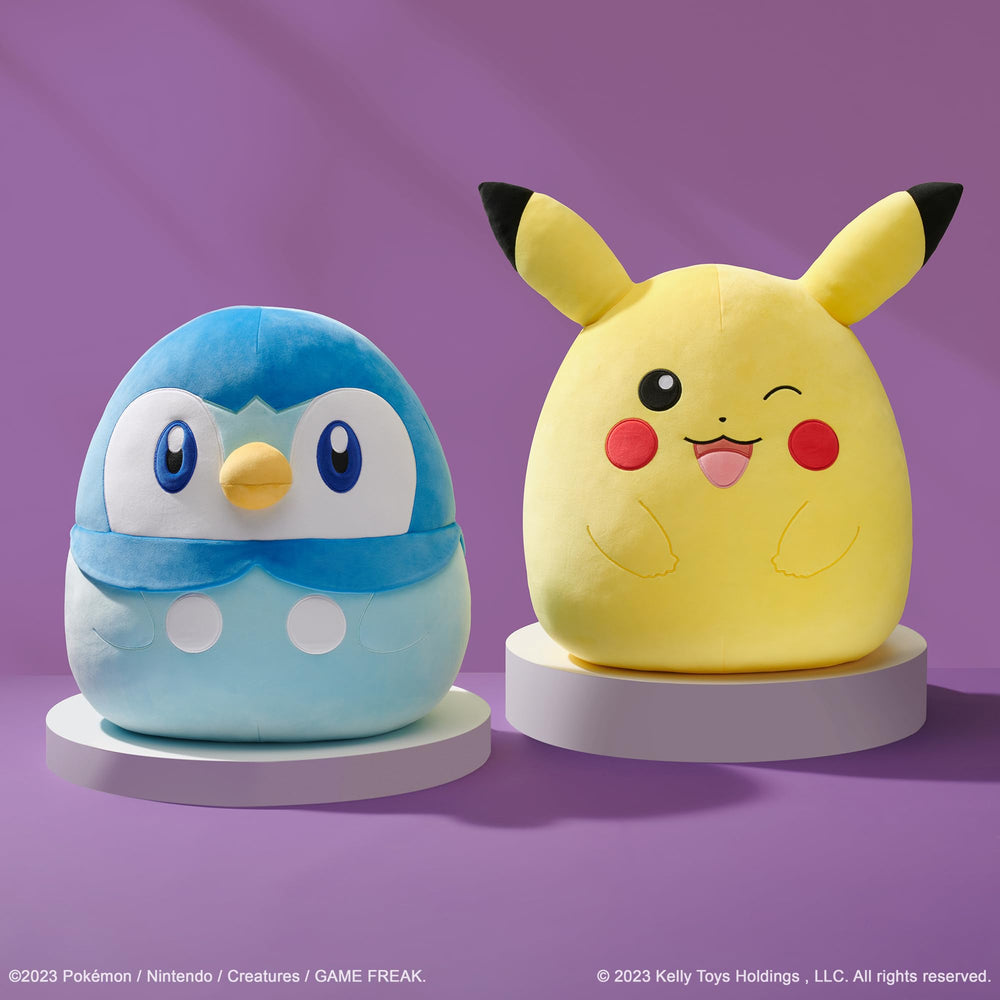 Squishmallows Piplup care hand wash icon demonstrates easy cleaning.