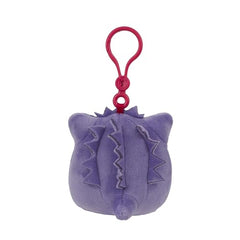 Squishmallows Pokémon Gengar clip car view demonstrates secure, travel-ready attachment for road trips.