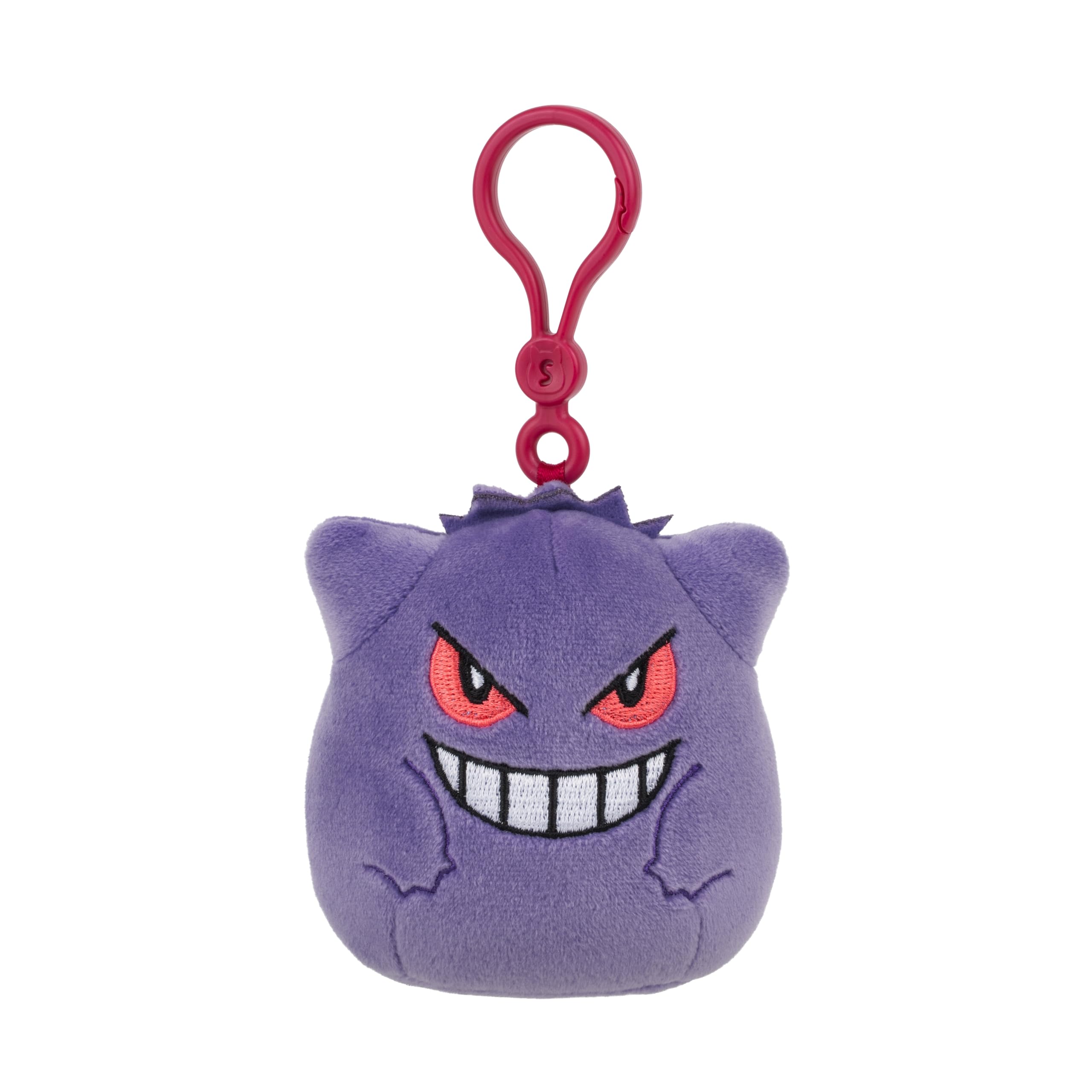 Squishmallows Pokémon Gengar clip ultrasoft close-up shows plush texture perfect for on-the-go comfort.