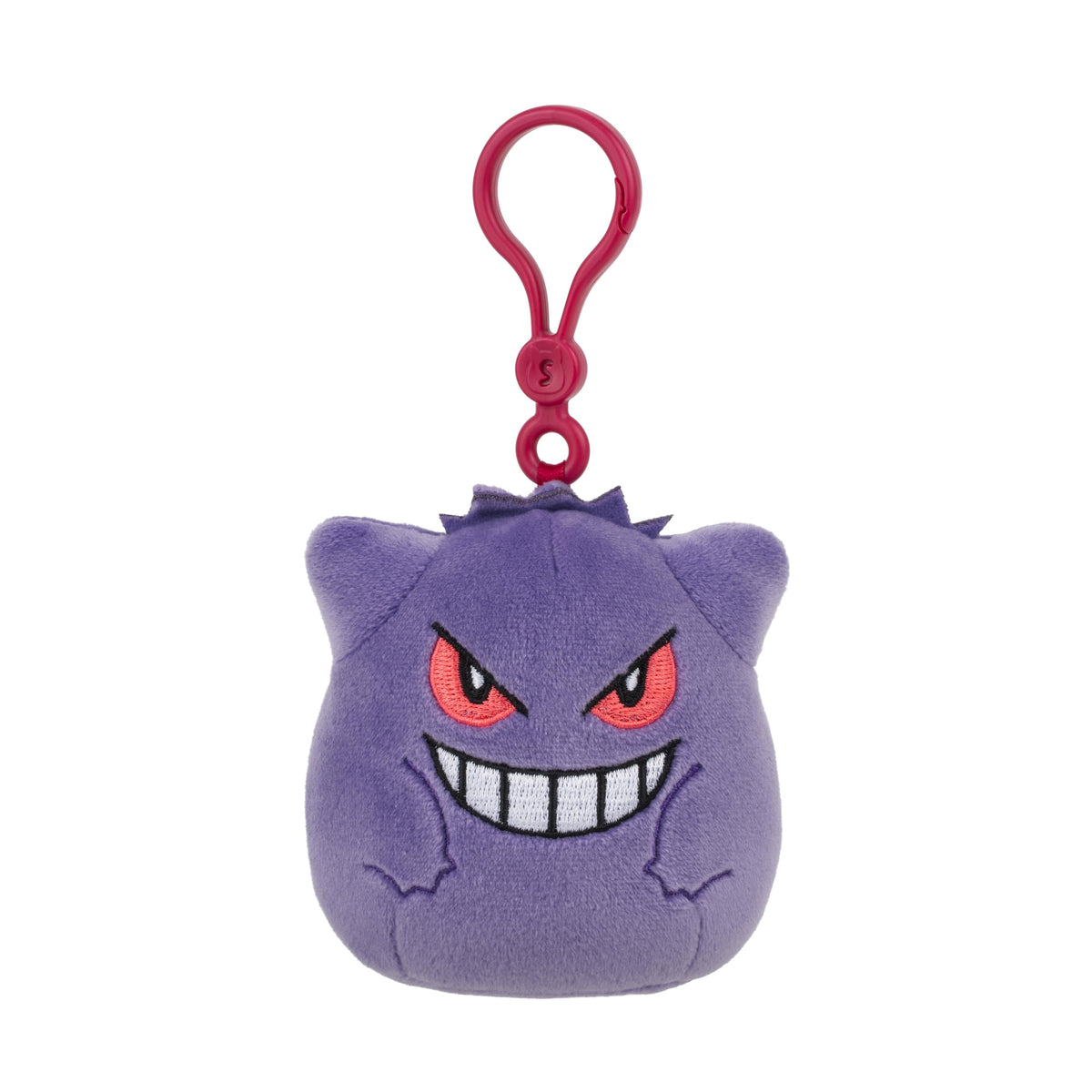 Squishmallows Pokémon Gengar clip ultrasoft close-up shows plush texture perfect for on-the-go comfort.