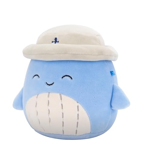 Samir blue whale close-up face highlighting ultrasoft fabric for hugs.